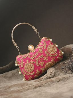 Toobacraft - Women Beautiful Bling Embellished Sequined Pink Clutch with Detachable Strap