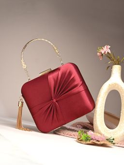 Toobacraft - Women Beautiful Bling Solid Maroon Clutch with Detachable Strap