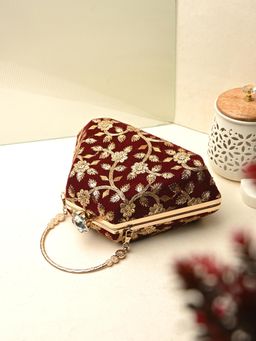 Toobacraft - Women Beautiful Bling Embellished Sequined Maroon Clutch with Detachable Strap