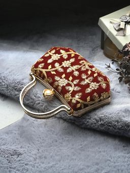 Toobacraft - Women Beautiful Bling Embellished Sequined Maroon Clutch with Detachable Strap