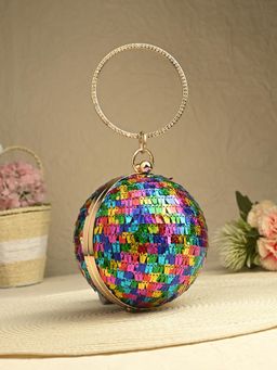 Toobacraft - Women Beautiful Bling Embellished Sequined Multi-Color Clutch with Detachable Strap