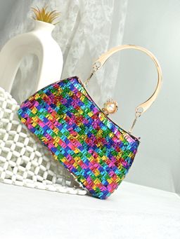 Toobacraft - Women Beautiful Bling Embellished Sequined Multi-Color Clutch with Detachable Strap