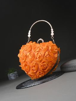 Toobacraft - Women Beautiful Bling Textured Orange Clutch with Detachable Strap