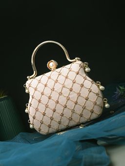 Toobacraft - Women Beautiful Bling Embroidered Pink Clutch with Detachable Strap