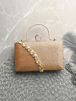 Toobacraft - Women Beautiful Bling Solid Gold Clutch with Detachable Strap