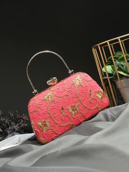 Toobacraft - Women Beautiful Bling Embellished Sequined Pink Clutch with Detachable Strap