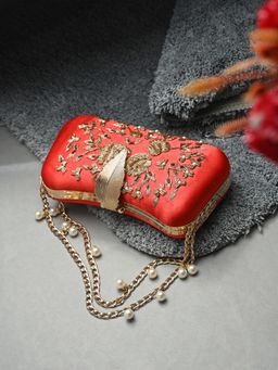 Toobacraft - Women Beautiful Bling Embellished Sequined Red Clutch with Detachable Strap