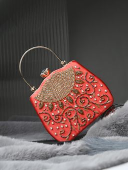 Toobacraft - Women Beautiful Bling Embellished Sequined Red Clutch with Detachable Strap
