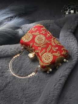 Toobacraft - Women Beautiful Bling Embellished Sequined Red Clutch with Detachable Strap