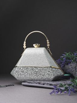 Toobacraft - Women Beautiful Bling Embellished Sequined Silver Clutch with Detachable Strap