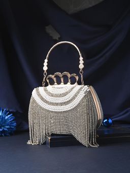 Toobacraft - Women Beautiful Bling Embellished Sequined Silver Clutch with Detachable Strap