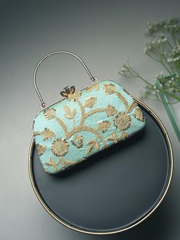 Toobacraft - Women Beautiful Bling Embellished Sequined Blue Clutch with Detachable Strap