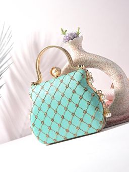 Toobacraft - Women Beautiful Bling Embellished Sequined Blue Clutch with Detachable Strap