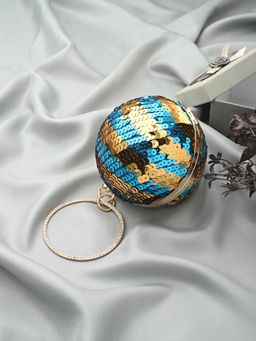 Toobacraft - Women Beautiful Bling Embellished Sequined Blue Clutch with Detachable Strap