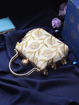 Toobacraft - Women Beautiful Bling Embellished Sequined White Clutch with Detachable Strap