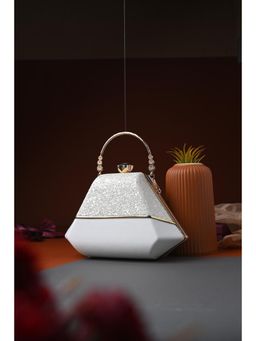 Toobacraft - Women Beautiful Bling Embellished Sequined White Clutch with Detachable Strap