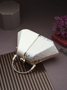 Toobacraft - Women Beautiful Bling Embellished Sequined White Clutch with Detachable Strap