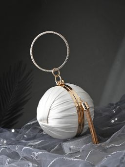 Toobacraft - Women Beautiful Bling Solid White Clutch with Detachable Strap