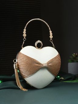 Toobacraft - Women Beautiful Bling Embellished Sequined White Clutch with Detachable Strap