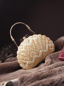 Toobacraft - Women Beautiful Bling Embellished Sequined White Clutch with Detachable Strap