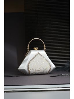 Toobacraft - Women Beautiful Bling Embellished Sequined White Clutch with Detachable Strap