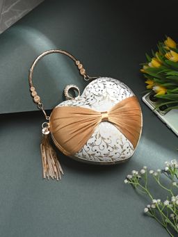 Toobacraft - Women Beautiful Bling Embellished Sequined White Clutch with Detachable Strap
