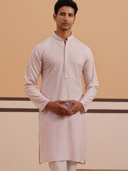 Jompers - Men Purple Viscose Rayon Mandarin Neck Embroidered Kurta