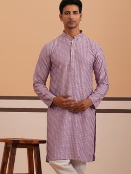 Jompers - Men Purple Viscose Rayon Mandarin Neck Embroidered Kurta