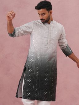 Jompers - Men Grey Silk Mandarin Neck Ombre Kurta