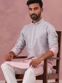 Jompers - Men Peach Silk Mandarin Neck Ombre Kurta