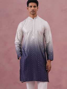 Jompers - Men Purple Silk Mandarin Neck Ombre Kurta
