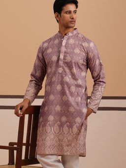 Jompers - Men Magenta Cotton Mandarin Neck Embroidered Kurta