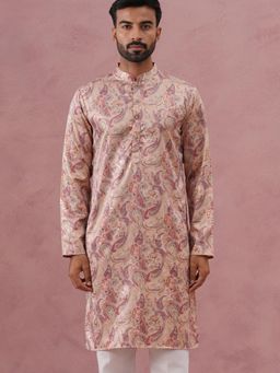 Jompers - Men Cream Silk Mandarin Neck Paisley Kurta