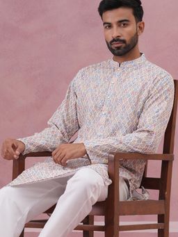 Jompers - Men Multi-Color Silk Mandarin Neck Printed Kurta