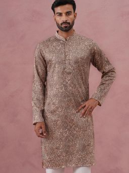 Jompers - Men Beige Silk Mandarin Neck Paisley Kurta
