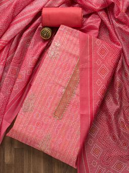 Koskii - Pink Printed Chanderi Unstitched Salwar Suit (Set of Three)