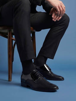 Mochi - Men's Black Formal Lace Up Derbies