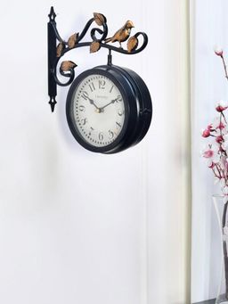 At Home by Nilkamal - Bird Station Wall Clock -Black & Gold