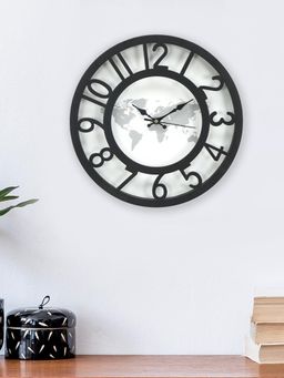 At Home by Nilkamal - World Map Wall Clock -Black