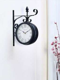 At Home by Nilkamal - Classic Station Wall Clock -Black