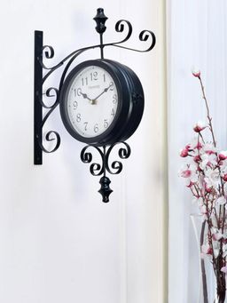 At Home by Nilkamal - Scroll Station Wall Clock -Black