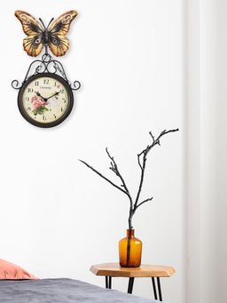 At Home by Nilkamal - Butterfly Wall Clock -Brown & Gold