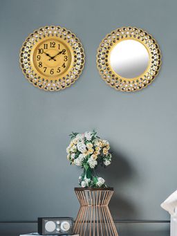 At Home by Nilkamal - Bubbles Wall Clock & Mirror Combo -Brown