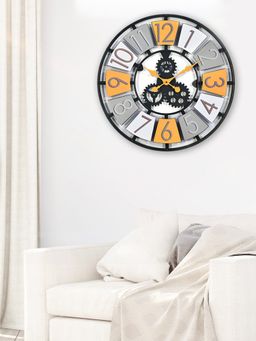 At Home by Nilkamal - Gear Wall Clock -Mustard & Grey