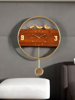 At Home by Nilkamal - Birds Pendulum Wall Clock -Brown & Gold