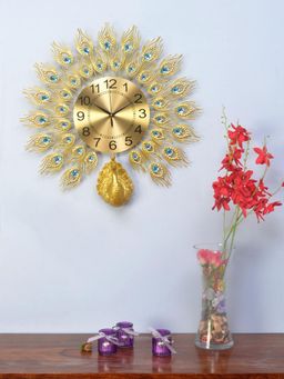 At Home by Nilkamal - Peacock Wall Clock -Gold