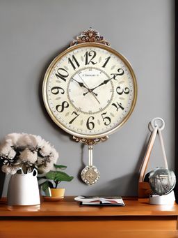At Home by Nilkamal - Pendulum Plastic Wall Clock -Gold
