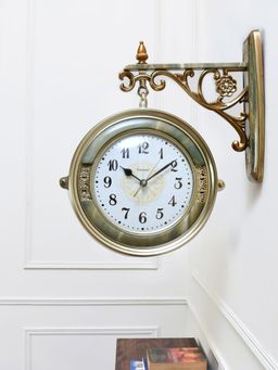 At Home by Nilkamal - Antique Station Wall Clock|Size - 39.5 cm x 44 cm|Gold