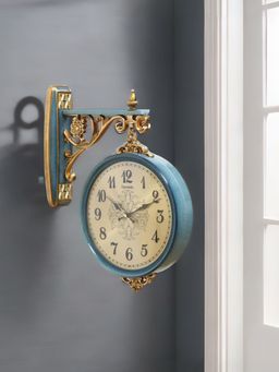 At Home by Nilkamal - Antique Station Wall Clock|Size - 49.5 cm x 38.5 cm|Sea Green
