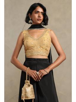 Soch - Women Gold Embroidered Tissue Blouse with Unstitched Sleeves